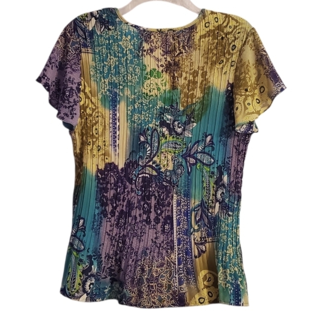 New York City Design Co. Women's Floral V-Neck Colorful Blouse L - Picture 3 of 6